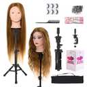 Mannequin Head 80% Human Hair with Tripod Stand,28 Inch Make up Cosmetology Manikin Practice Doll Head,Braiding Hairdressing Head with Table Clamp + DIY Hair Styling Set (Blonde#27)
