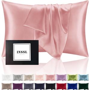 INSSL Silk Pillowcase for Women, Mulberry Silk Pillowcase for Hair and Skin and Stay Comfortable and Breathable During Sleep (Queen, Coral)