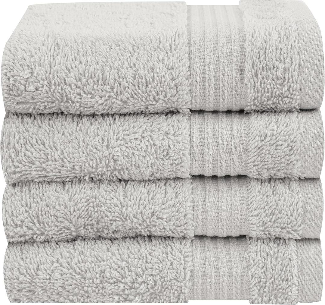 Cotton Paradise 100% Cotton Turkish Washcloth Set for Bathroom, 4 Piece Soft Absorbent Small Hand Face Towels Wash Rags, Silver Grey