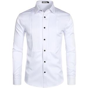 ZEROYAA Mens Slim Fit Long Sleeve Tuxedo Dress Shirts/Prom Performing Shirts, M