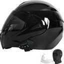 Motorcycle Bluetooth Modular Helmet, DOT Approved Dual Visor Full Face Flip Up Bluetooth Integrated Motorcycle Helmet for Adults Men and Women  (Bright Black,Medium)