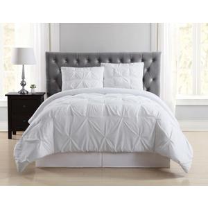 TRULY SOFT Pleated Comforter Set White Polyester 3-Piece Full/Queen Comforter Set, Solid Color Themed, for Men and Women, Oeko-TEX Certified Confidence, White
