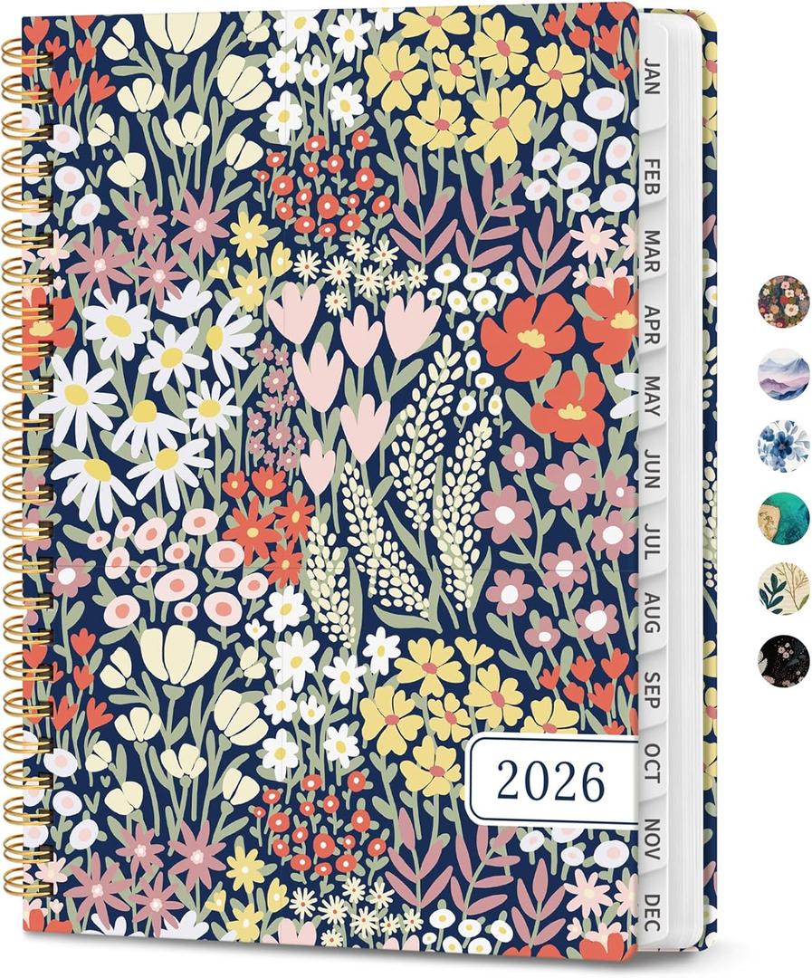 4 x 2026 Planner, Weekly and Monthly Planner for Women, January 2026 - December 2026, Hardcover 2026 Calendar Planner Book with Tabs, Inner Pocket, Spiral Bound, Perfect for Office Home School Supplies - A5 (6.3" x 8.5"), Petite Blooms