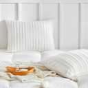 WARMDERN White Striped Pillow Covers Queen Pillow Cases Soft Microfiber Stripe Pillow Cases Set of 2 Boho Tufted Stripes Textured Pillowcase with Envelope Closure(White, Queen, 20x30 Inches)