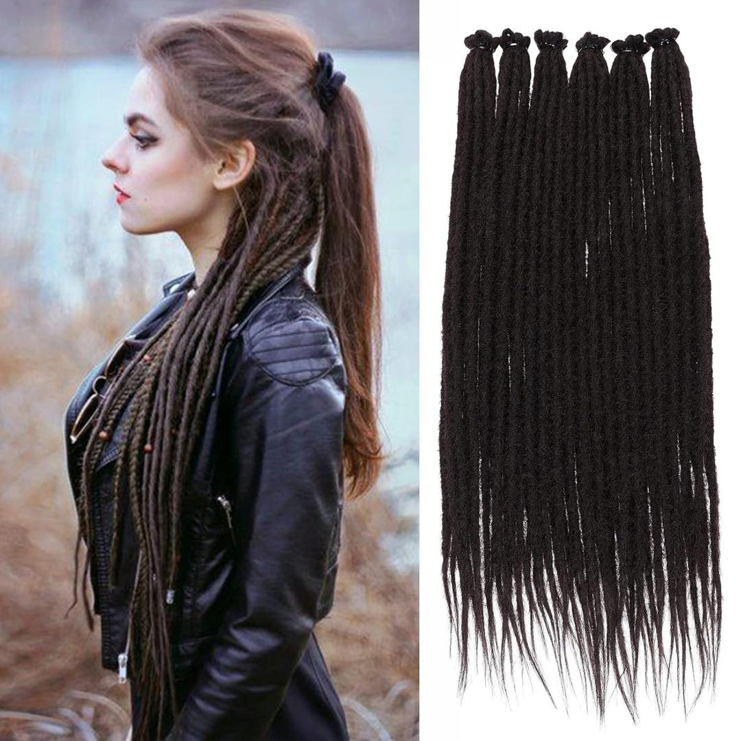 Leeven Chocolate Brown Dreadlock Extensions 18 Inch 40 Strands SE Synthetic Dreads Crochet Hippe Dreads Handmade Soft 0.6 cm Width Loc Extensions Reggae Style Hair for Women Men