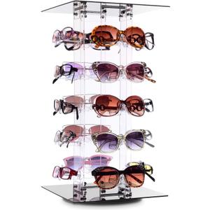 MOOCA Acrylic Rotating Sunglasses & Eyewear Holder Display Sunglasses Organizer Stands Rack, 20 Frames