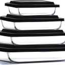 Nestl 8pc Glass Baking Dishes for Oven, Glass Food Storage Containers with Lids, Leakproof Casserole Dishes for Oven with Lid, Cooking, Microwave Oven Freezer Safe Bakeware, 9x13 Lasagna Pan Black (4 Pack)