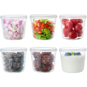 HillSpring Small Glass Bowls with Removable Lids, Set of 6, Portion Dessert Bowl for Pudding and Jelly, 6.8 oz Clear Containers for Meal Prep, Baking, and Food Storage