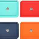 Replacement Lids for Pyrex 7211-PC 6 Cup Rectangle, Silicone Storage Cover Lid for Glass Bowl 4 Pack with Date Mark