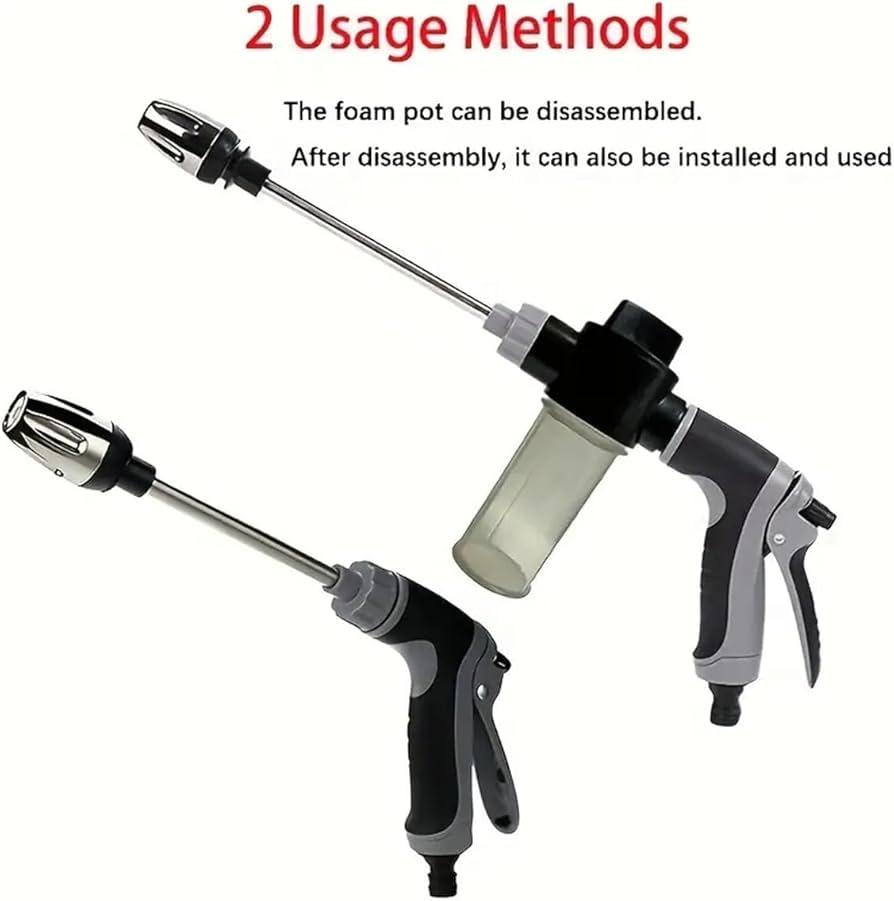 Portable High Pressure Car Wash Water Gun, 3/4 Inch and 1/2 Inch Quick Connect Adapter, Multi-Function Garden Hose Nozzle, Adjustable Thickened Rod Spray for Car Cleaning and Pet Cleaning