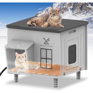 Tepoal Plastic Heated Cat House for Outside Winter, 100% Weatherproof & Insulated Outdoor Feral Cat Shelter with Safety Escape Door, Stackable Cat House with Heater for Barn Cat, Grey 17.7"x17"x17.5" Tepoal Plastic Heated Cat House for Outside Winter, 100% Weatherproof & Insulated Outdoor Feral Cat Shelter with Safety Escape Door, Stackable Cat House with Heater for Barn Cat, Grey 17.7"x17"x17.5"