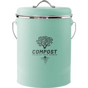 Kitchen Countertop Compost Bin, Odor Resistant Indoor Compost Bin with Lid and Charcoal Filter, Rust Resistant Coated Compost Bucket, Compost Container, Mint (Medium)