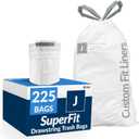 Reli. SuperFit Code J (225 Count) | Compatible with Simplehuman Code J | Custom Fit Liners | Drawstring Trash Bags | 30-45 Liter / 8-12 Gallon | White | Roll Pack