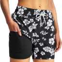 Women's 3''/5''/7'' Swim Board Shorts Quick Dry Beach Shorts with Liner Pockets Swimsuits Bottoms Trunks for Women (Large, Black Floral)