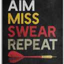 Darts Tin Sign Aim Miss Swear Repeat Room Wall Window Decor Funny Quote Wall Art Metal Poster Kitchen Garden Garage Indoor Outdoor Decorate 12x8 Inch