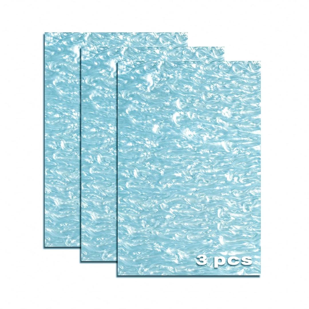TOEPODO Pearlescent Ripple Cast Acrylic Sheets 1/8 Thick for Laser Cutting Plexiglass Sheets for Art Design Crafting DIY Home Decore Festival Ornaments (3, Water Blue, 8x12 Inch)