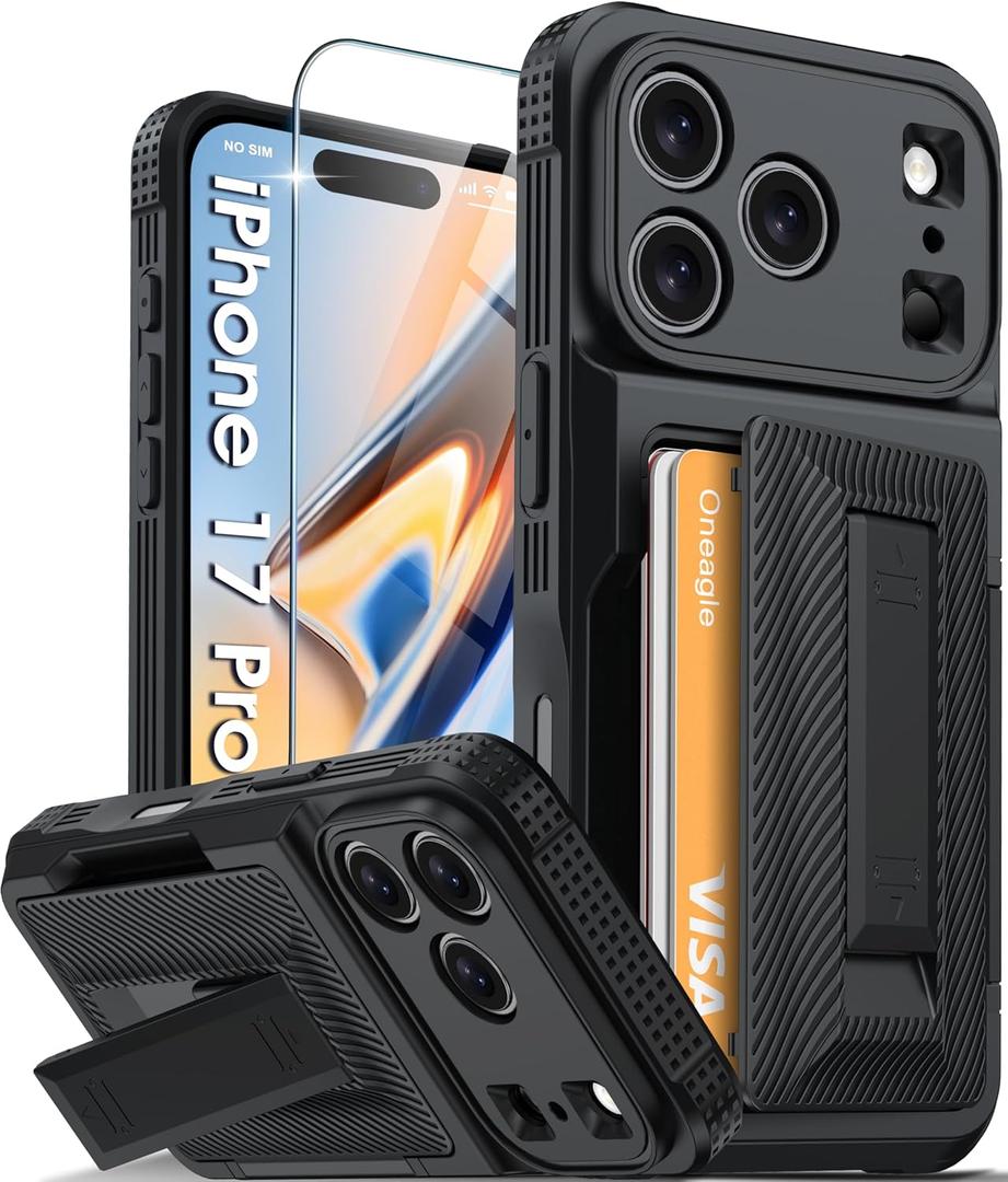 Oneagle Wallet for iPhone 17 Pro Case with Card Holder(4-5 Cards) [RFID Blocking] [Screen Protector] Full Camera Protection Case with Kickstand 15FT Shockproof Heavy Duty Phone Case for iPhone 17 Pro