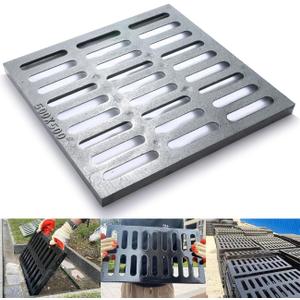 Cast Iron Drain Grate, 20 * 20in Heavy Duty Outdoor Drain Cover, B125 Class Channel Grate, Metal Sewer Grate, Black Square Drainage Grate for Concrete Floor, Yard, Driveway & Garage