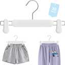 Baby Kids Pants Hangers with Clips 30 Pack, Frosted Embossing Adjustable Heavy Duty Skirt Hangers for Women Toddler, Children, Space Saving Non-Slip with 360 Swivel Hook (White)