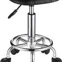 Square PU Cushion Rolling Stool with Wheels Height Adjustable Swivel Stools Office Chair, Black
