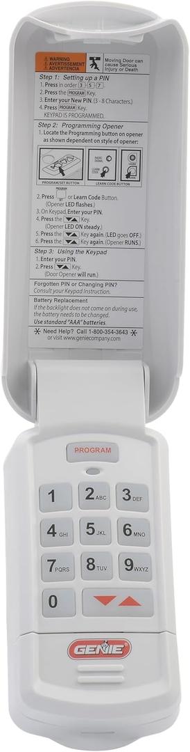 Genie Garage Door Opener Wireless Keyless Keypad - Safe & Secure Access - Compatible with All Genie Intellicode Garage Door Openers - Easy Entry into the Garage With a PIN - Model GK-R, White