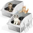 Stainless Steel Litter Box 2 Pack, XL Extra Large Cat Litter Box with High Sides & Anti-Leak, Jumbo Metal Litter Pan for Multi-Cat Homes, Non-Stick Easy Clean Odor Control for Big Cats