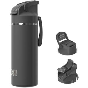 OISIZ Insulated Water Bottle 20 oz with 2 in 1 Spout and Straw Lid,One Click Safety Lock,100% Leakproof,Keep Cold 24H,Vacuum Stainless Steel Water Bottle for School,Travel and Sports,Dishwasher Safe (coal grey)