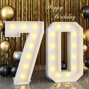 4ft Light Up Numbers 70 Numbers with Lights Bulbs White Marquee Slot-in Frame for Men Women 70th Birthday Party Decorations Pre-Cut Mosaic Cardboard Large Cut-Out Thick Foam Board Sign Anniversary