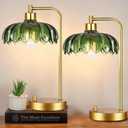 ILLMTW Glass Table Lamp Set of 2,Small Gold Bedside Lamps Dimmable Boho Bedroom Lamp with Tulip Flower Green Lamp Shade,Vintage Mid Century Modern Mini Nightstand Lamp for Bedroom Living Room