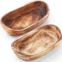 2 Pcs Wooden Dough Bowls for Decor Oblong Decorative Bowl Home Decor Fruit Vessel for Kitchen Counter Rustic Carved Serving Container Long Wooden Bread Tray for Dining Room Table(10 x 6 x 2 Inch)