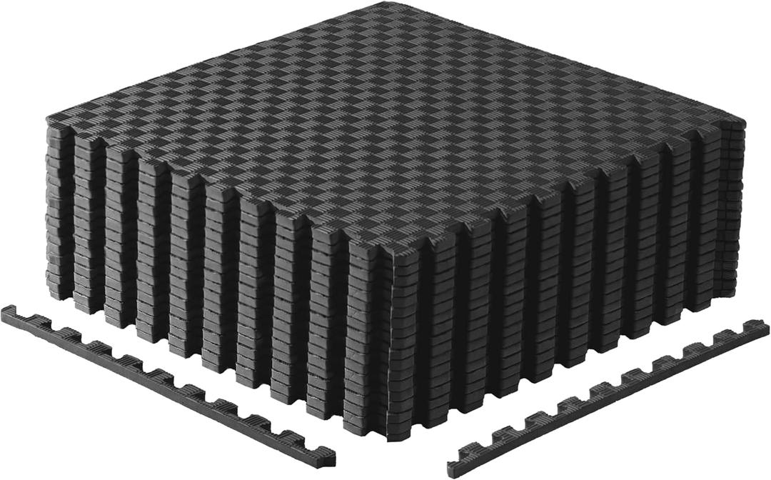 CAP Barbell Exercise Puzzle Mats Packs Tiles 24"x24" x 1/2" | Multiple Options (Tatami Pattern - Black - 3- Pack - 18 Tiles)