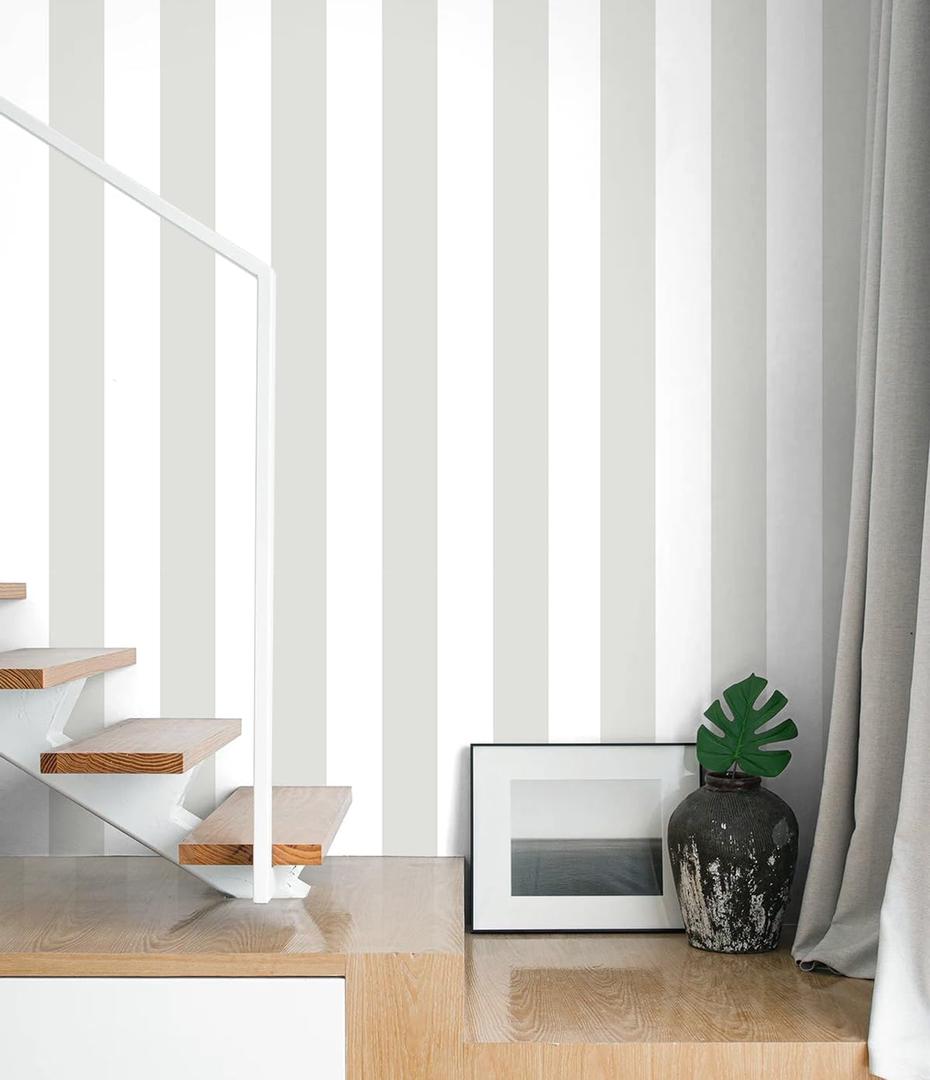 Guvana 17.7"x472" Grey and White Peel and Stick Wallpaper Striped Contact Paper Modern Self-Adhesive Wallpaper Gray Striped Waterproof Wall Paper for Bathroom Bedroom Decor