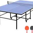 Tennis Tables, Professional Outdoor Table Tennis Tables9Ft Full Size Folding Rolling Ping Pong Table with Net and 4 Wheels, Single Player Playback Mode, Outdoor and Indoor Use (Blue)