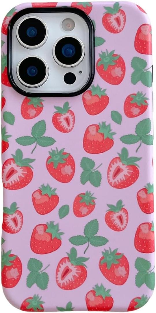 Cute Strawberry Phone Case Compatible with iPhone 15 Pro,Aesthetic Trendy Unique Summer Fresh Fruit Design Pretty Chic Hybrid 2-Layer Protective Girly Cover for iPhone 15pro 6.1inch