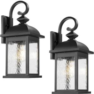 FEMILA 21" Large Exterior Wall Light Fixtures, 2 Pack Anti-Rust Waterproof Outdoor Wall Lantern Porch Lights for Entryway, Patio, Garage, Doorway, Matte Black, 4FD54B2-2PK BK-WP