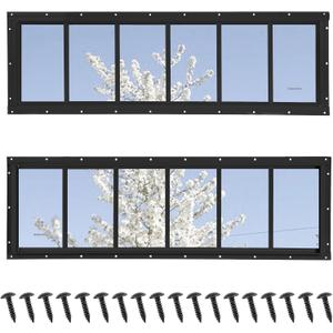 Shed Windows 2 Pack, Transom Windows 10" x 35" with Tempered Glass, Garage Doors Window for Shed, Chicken Coop, Playhouse, Household (Black)
