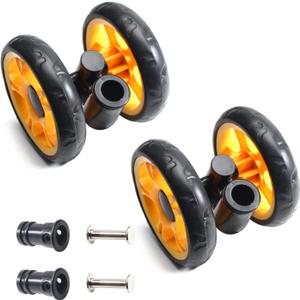MroMax 2Pcs 4.72 Inch Stroller Wheel Set, 120mm x 25mm Swivel Wheel, for 19mm Circular Pipes, Plastic Swivel Wheel Replacement for Stroller and Pet Stroller Black&Yellow