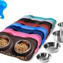 Hubulk Pet Dog Bowls 2 Stainless Steel Dog Bowl with No Spill Non-Skid Silicone Mat + Pet Food Scoop Water and Food Feeder Bowls for Feeding Small Medium Large Dogs Cats Puppies (Small, Chocolate)