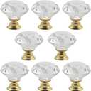 8 Pack Crystal Cabinet Knobs Pulls, 30mm Diamond Glass Gold Decorative Kitchen Cabinet Handles for Dresser Drawer, Bedroom Wardrobe Pulls Bathroom Desk Knobs (8 Pack Gold Base)