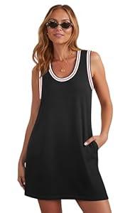 Summer Dresses for Women 2025 Casual Sleeveless Tank Dress Beach Vacation Cruise Mini Sundress with Pockets (Large)