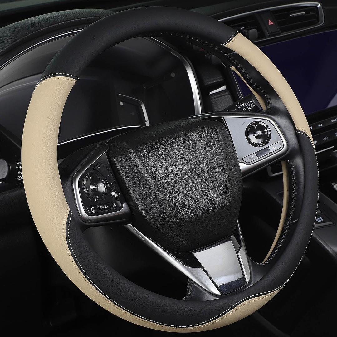 Steering Wheel Cover for F-150 Tundra Range Rover 15.5-16 Inch, Beige Microfiber Leather Non-Slip, No More Sticky | Durable & Soft | Easy to Install Protects from Sunburn, Scratches, Fading