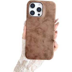 Caseative Soft Touch Suede Leather Compatible with iPhone Case (Brown,iPhone 14 Plus)