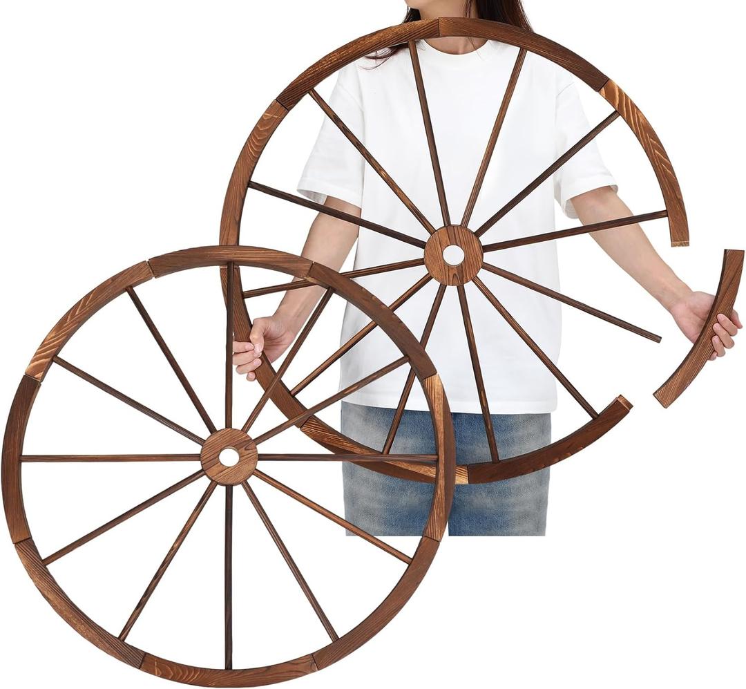 CroBlissful 2 Pcs Wooden Wagon Wheels 30 Inch Removable Decorative Wooden Wheels Old Western Wood Wagon Wheel Hanging Cowboy Party Decorations Wood Wheels for Bar Garage Indoor Outdoor