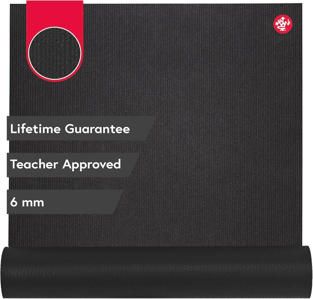 Manduka PRO Yoga Mat  Premium 6mm Thick Mat, High Performance Grip, Ultra Dense Cushioning for Support and Stability in Yoga, Pilates, Gym and Any General Fitness (85" x 26", Black)