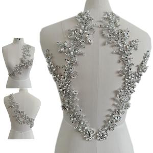 HandMade Glass Rhinestons DIY Clothing Appliques Patch Beads Applique for Jeans Jacket Dress Bags and Other DIY Projects Decoration Beading Flower Applique by Pair (Silver)
