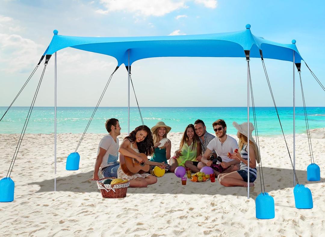Gorich Beach Tent Sun Shelter with 8 Sandbags, UPF50+ Protection & Windproof Pop Up Beach Canopy Tent Sun Shade for Family, Travel & Camping, Easy Setup Canopy Umbrella (12 X 12 FT, Skyblue)