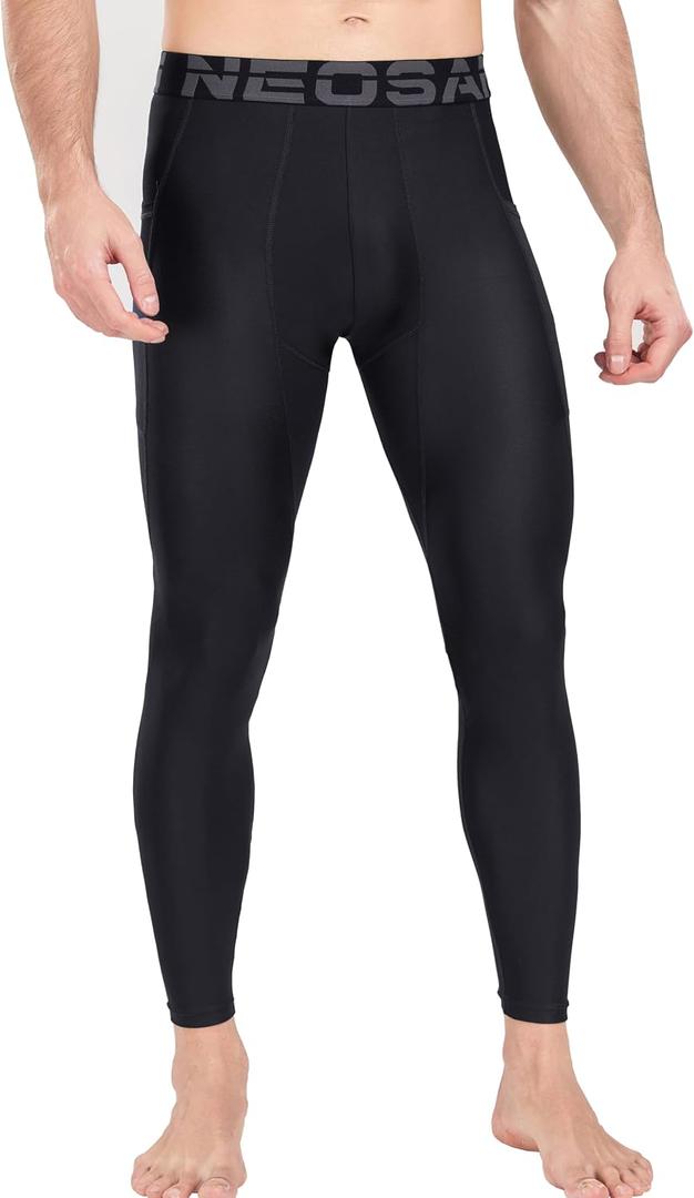 NEOSAN Men's Compression Leggings Base Layer Running Gym Pants (Black, XXL)