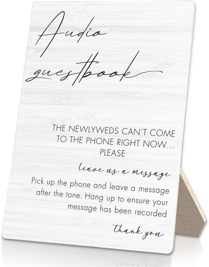 Audio Guestbook Sign, Wedding Guestbook Wooden Sign Stand 8x11.2inch, Message Audio Guest Book Signs for Reception, Wedding Table Decorations