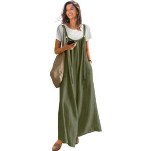YESNO Casual Wide Leg Jumpsuits for Women Boho Floral Pleated Overalls Rompers Summer Outfits with Pockets S P0D Solid Army Green (Green, S)