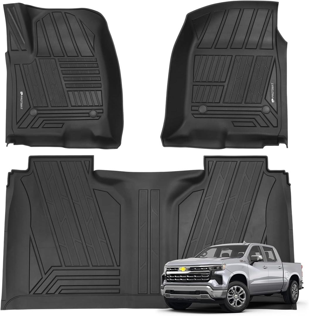 Floor Mats Custom for for 2019-2026 Chevrolet Silverado 1500/GMC Sierra 1500 Crew Cab, All Weather TPE Floor Mats for Sliverado/GMC Sierra 1st & 2nd Row Full Set Cargo Liner (Black,3pcs)